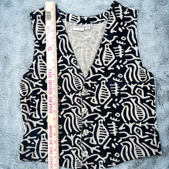 Vintage Chico's Design Fishbone Button Front Vest Women Size 1 100% Cotton - Picture 2 of 4